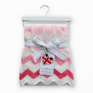 NEW Silvercloud 100% Cotton Shawl Baby Blanket Pink & White Chevron NWT